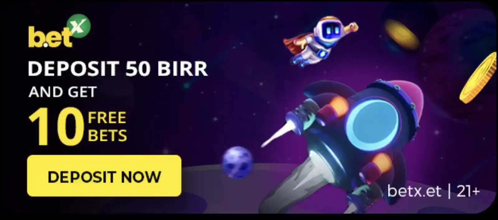 BetX Ethiopia offer: deposit 50 birr and get 10 free bets